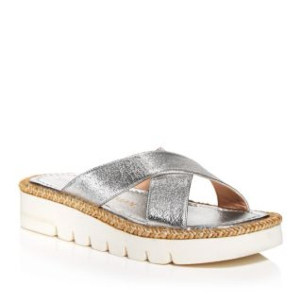 STUART WEITZMAN ROZA LIFT SLIDE SANDALS IN SILVER 9 39.5
